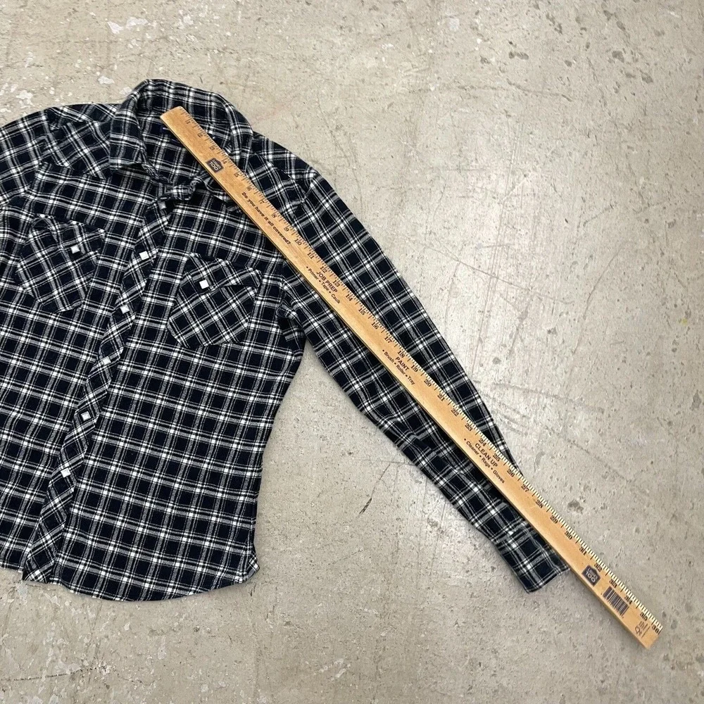 Ralph Lauren Sport Shirt Youth 14 Blue Plaid Flannel Diamond Pearl Snap Western